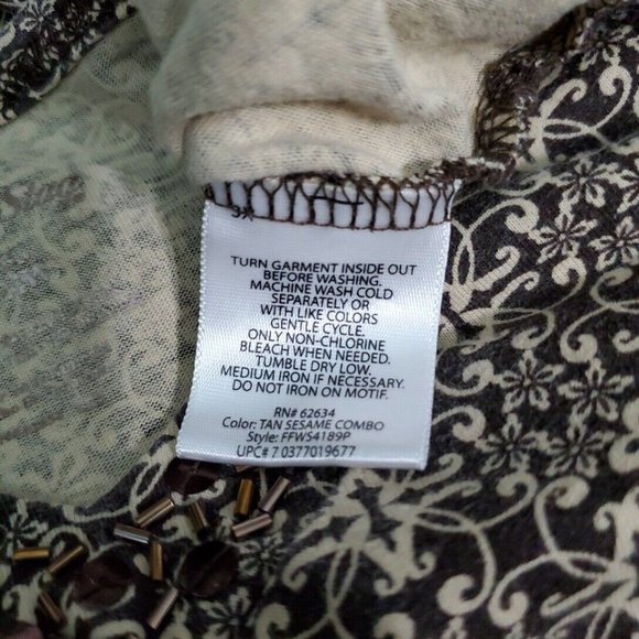 White Stag Top Plus Size 3X 22W 24W Beaded Stretch V-Neck 3/4 Sleeve Brown - Picture 5 of 5